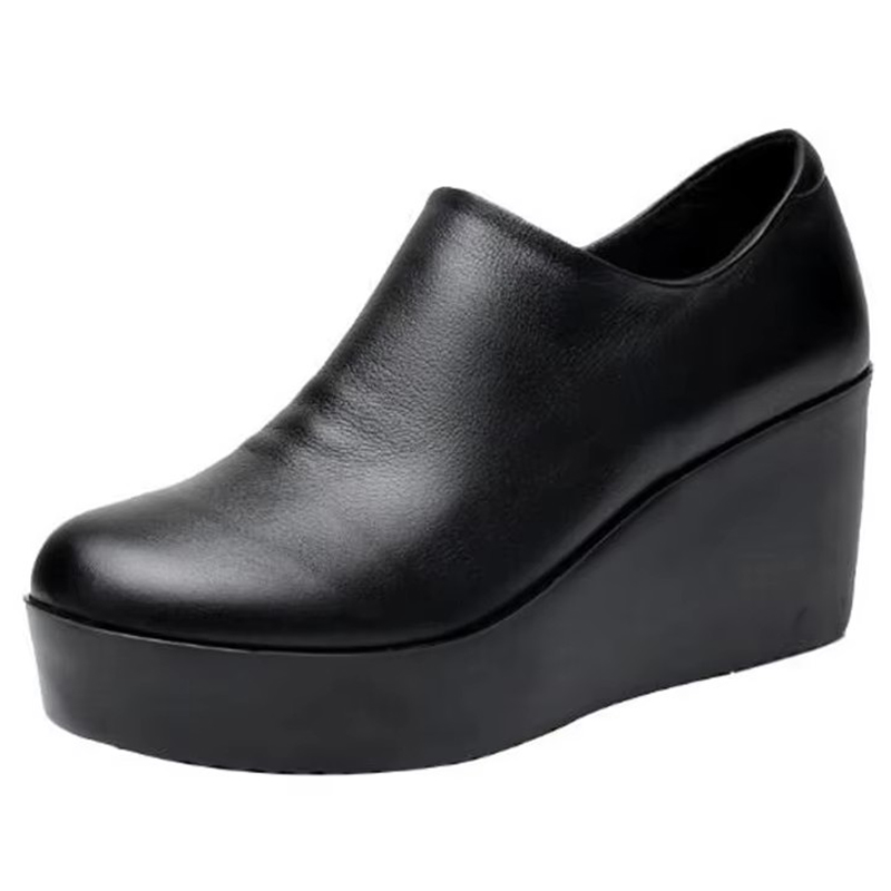 Genuine Leather Women Shoes Thick Soled Spring Autumn High-heeled Single Shoes Women New Platform Casual Slope Heel Shoes - view 7