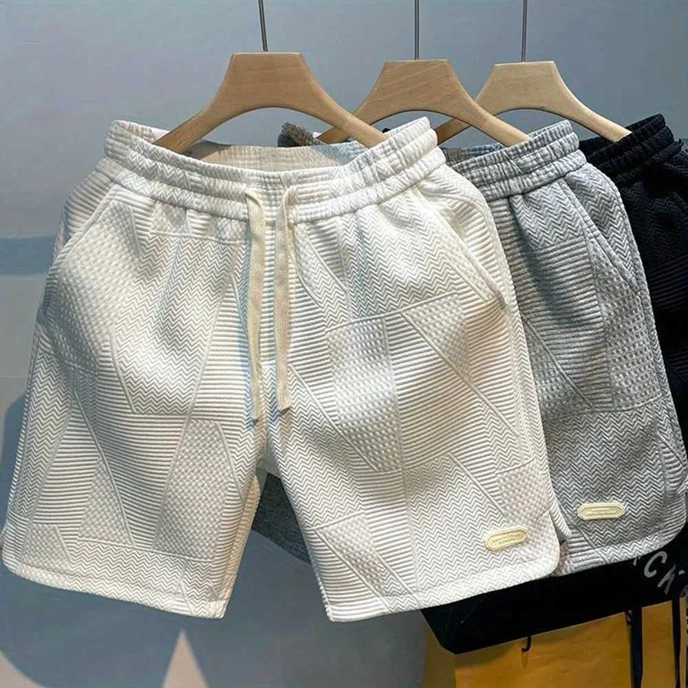 Casual Sport Short Pants Men Summer Running Shorts Men Wave Pattern Drawstring Shorts Loose Solid Color Hip Hop Half Pants Y240914