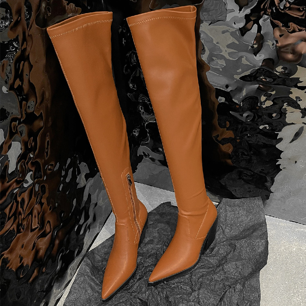 microfiber Women's over the knee thigh side zip pointed toe sexy ladies winter long boots 8cm thick high heel shoes 17ab 4