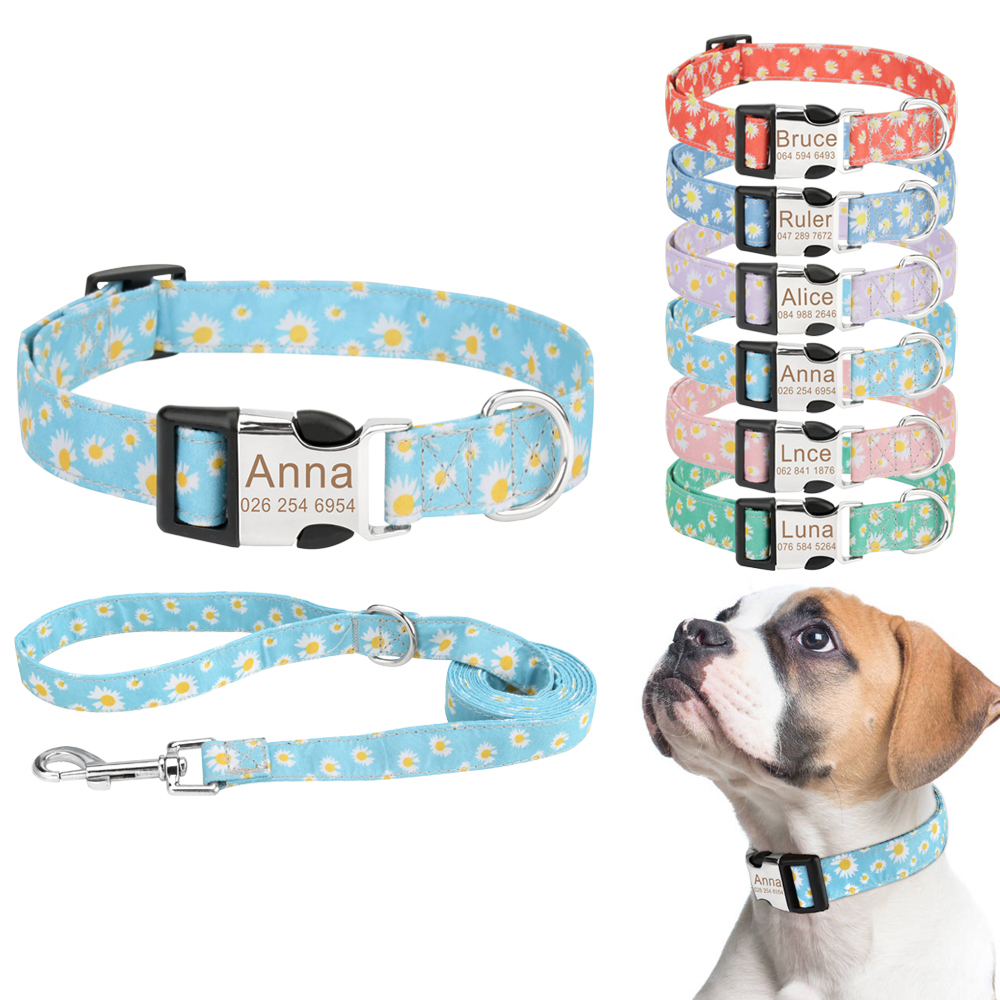 Dog Collar and Leash Set Safety Sets Personalized Custom Engraved ID Name For Small Medium Large Dog Cats Pet Collar Leashes Set