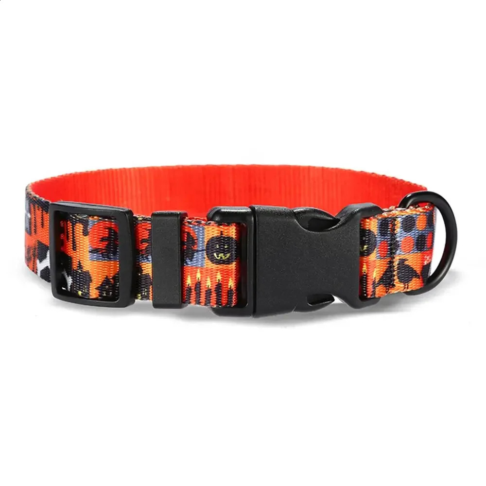 Personalized pet collar customizable name and ID adjustable Happy Halloween soft fiber cat and dog collar lead strap 240914
