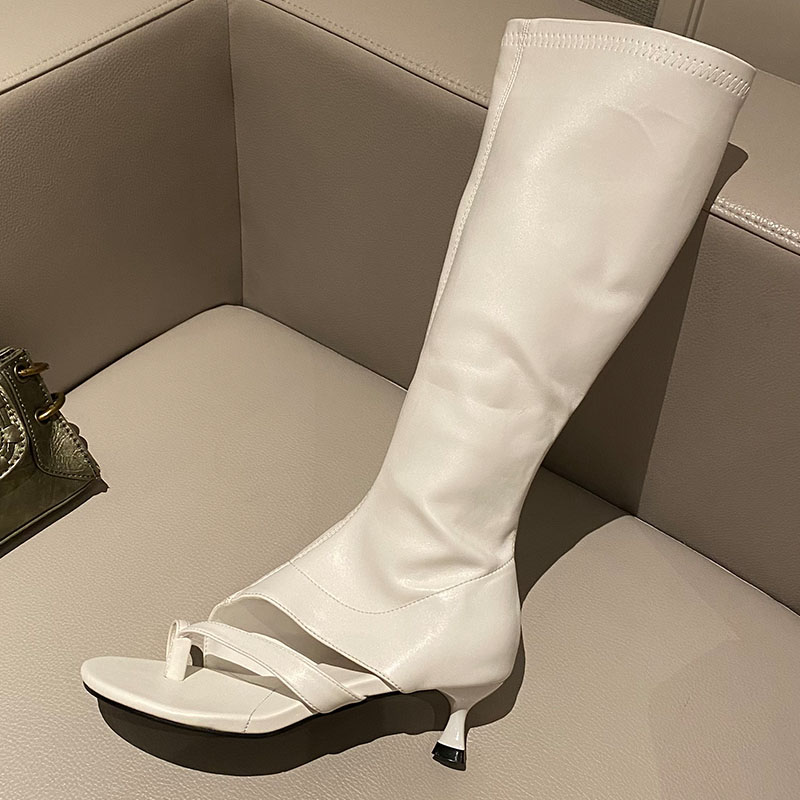 Footwear Peep Toe Women Knee High Stretch With Low Heel Female Zippers Fashion Elastic Ladies Long Boots Shoes Flip ps