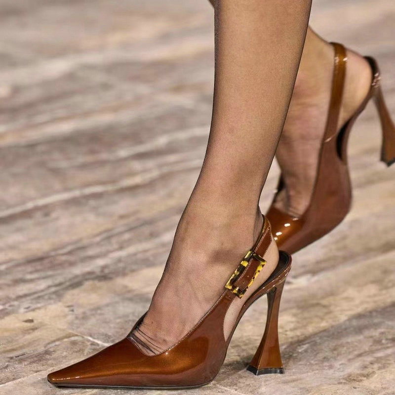 2024 Women's Sandals New Black High Heels Stiletto Beautiful French Bun Head Single Shoe Women Show Pumps