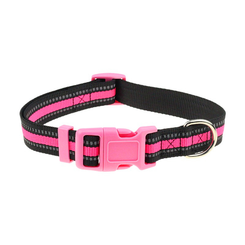 Adjustable Pet Collar Nylon Reflective Dog Collar with D-ring and ABS Quick Insert Buckle for Small, Medium Large Dogs and Cats