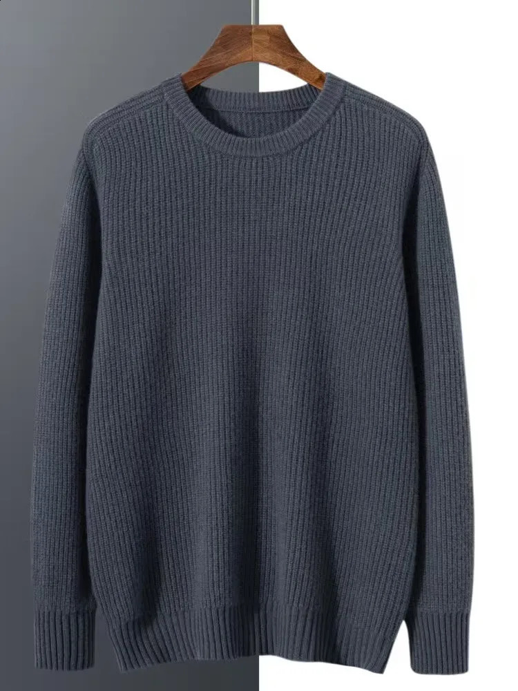 Spenaka Argyle sews mens round neckline thick cashmere sweater 100% pure warm bottom layer shirt 240906