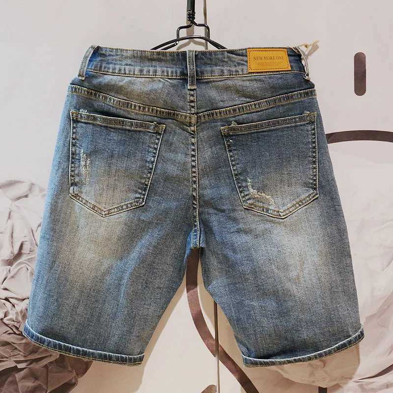 Summer Fashion Mens Hole Denim Shorts Jeans New In Blue Baggy Shorts For Men Jeans PantsX240914