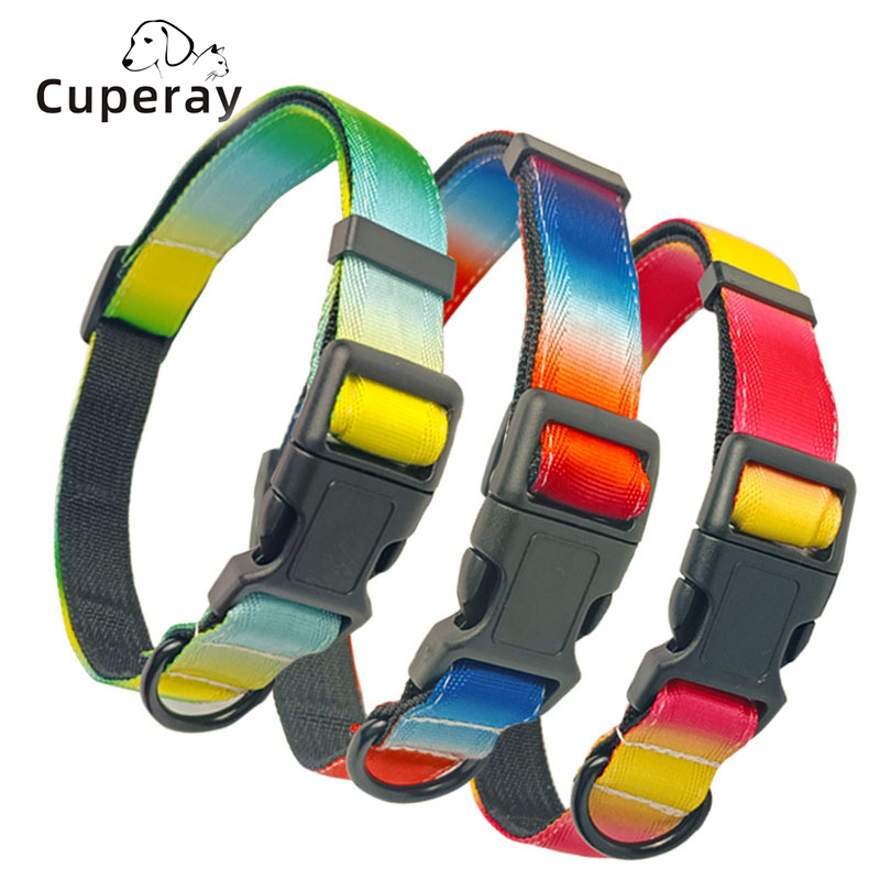 Rainbow Dog Collar Medium Dogs Thickened Pet Collar Adjustable Nylon Dog Collar with Quick Buckle for Cats and Small Medium Dogs