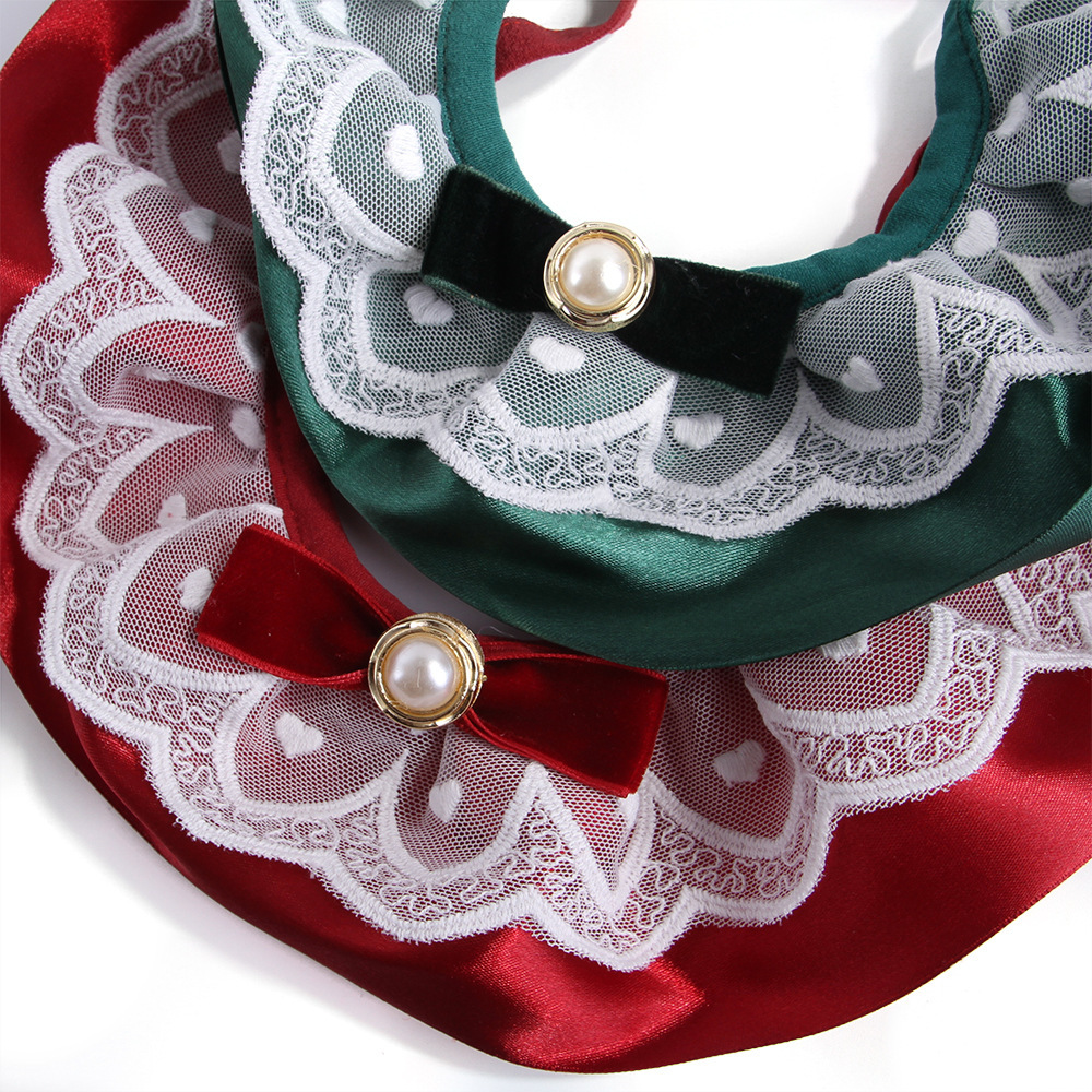 Pet Lace Collars Collar Accessories Adjustable Glossy Satin Ribbon Lace Cat Collar with Pearl Decoration for Medium Puppy & Cats