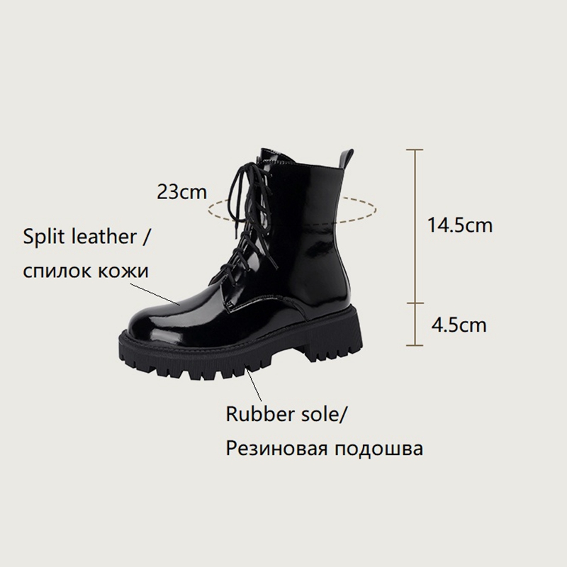Round Autumn Toe Thick Heel Patent Leather Winter Blended Wool Platform Snow Boots Warm Shoes for Women a3f9