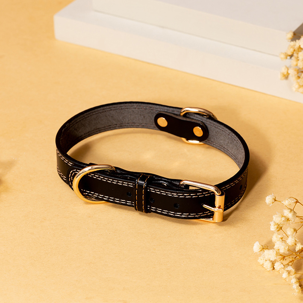 Rolled Waterproof Leather Dog Collar Durable Adjustable Metal Buckle Round Pet Collars for Small Medium Large Dogs Black Brown