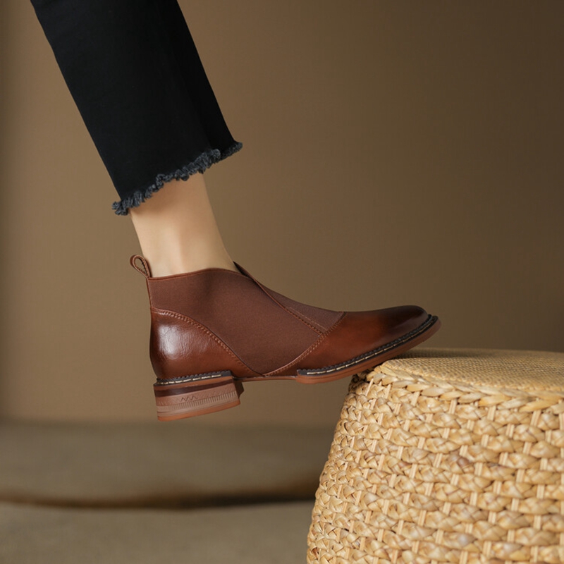 Autumn NEW Split Leather for Round Toe Chunky Women Shoes Low Heel Ankle Boots atos para mujeres aac1