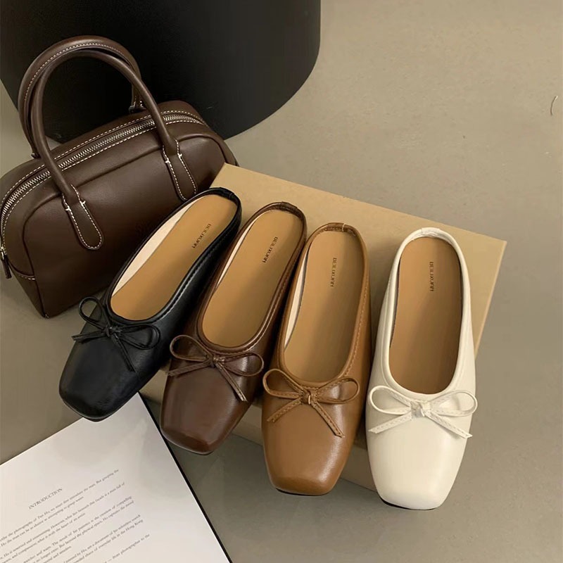 Half Women Baotou Slippers Flat Bottom Spring Summer New Outer Wear Lazy Single Shoes New Casual Solid Butterfly Mules Slides 3