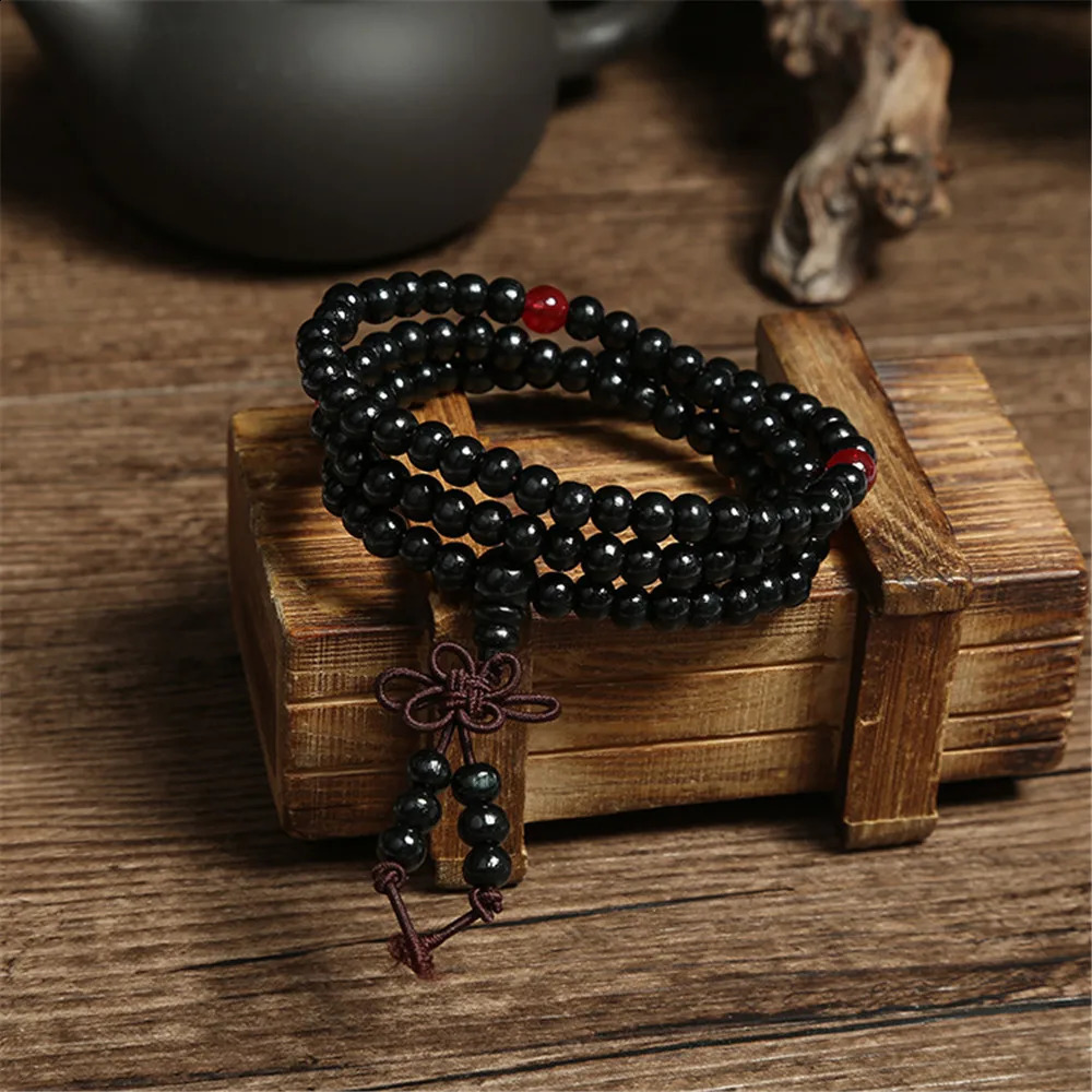 Green 6mm Natural Sandalwood Bracelets Bangles For Women Buddhist Buddha Wood Prayer Bead Mala Unisex Men Jewelry Bijoux A245 240914