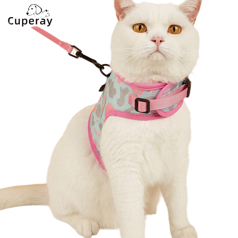 Dog Harness and Leash Adjustable Printed Pet Harness Mesh Breathable with 120cm Long Leash for Cat & Puppy Outdoor Dog Walking