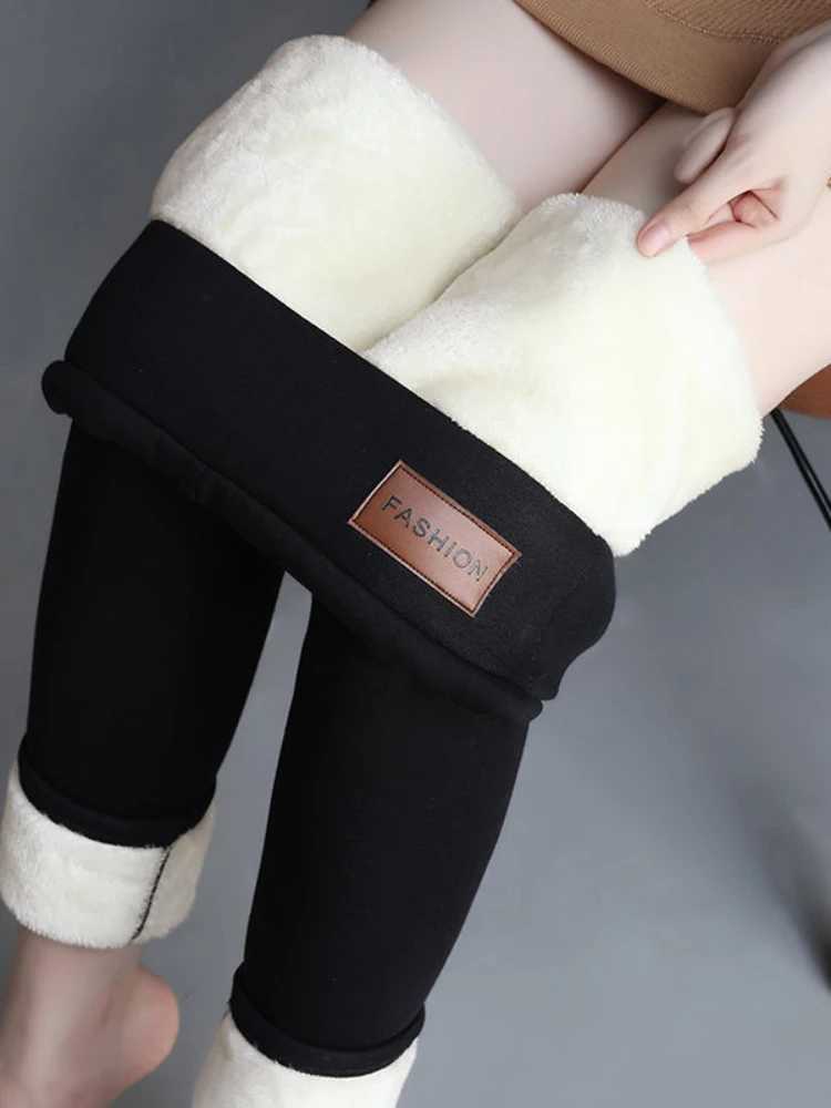 High Waist Black Fleece Pants Warm Legging Women Autumn Pants Thick Legging Compression Lamb Wool Trousers Winter Cold-ResistantX240914