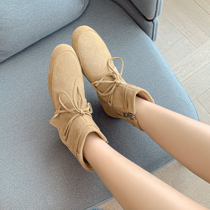 2024 Autumn Cow Suede Leather Women Shoes Round Toe Low Heel Elegant Flat with Short Western Cowboy Boots 4143