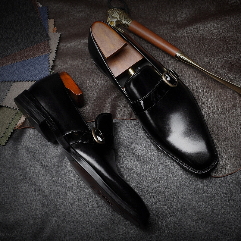 2024 Classic Mens Wedding Dress Shoes Genuine Cowhide Leather Buckle Loafers Slip-On Casual Business Party Formal Shoes for Men