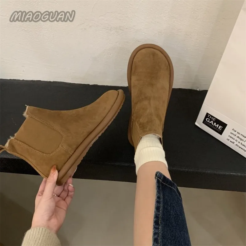 Winter Autumn and Women's Snow New Flat Bottom Warm Cotton Ankle Boots Shoes Casual Plush Solid Short Botines for Women c6a7