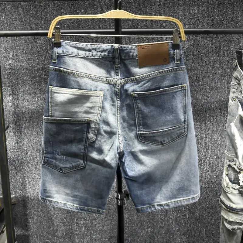 Fashion Spliced Luxury Brand Denim Knee-Length Shorts with Multiple Pockets for Summer Casual Style Vintage Boyfriend JeansX240914