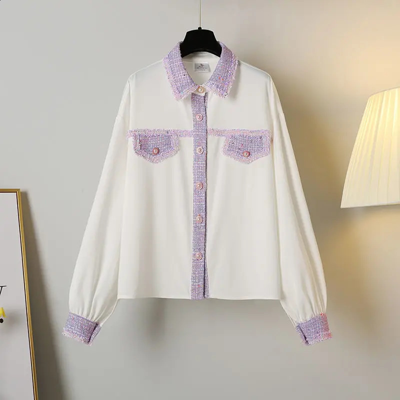 Xiaoxiaongfeng Plus size set suitable for womens early spring model with social temperature chiffon top two-piece set 240905