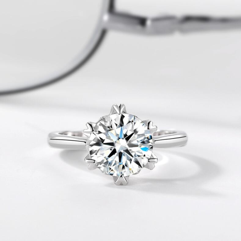 2CT Moissanite Diamond Women Fashion Jewelry Solitaire Real 100% 925 Sterling Silver Round Gemstones Party Eternity Ladies Engagement Band Ring Gift