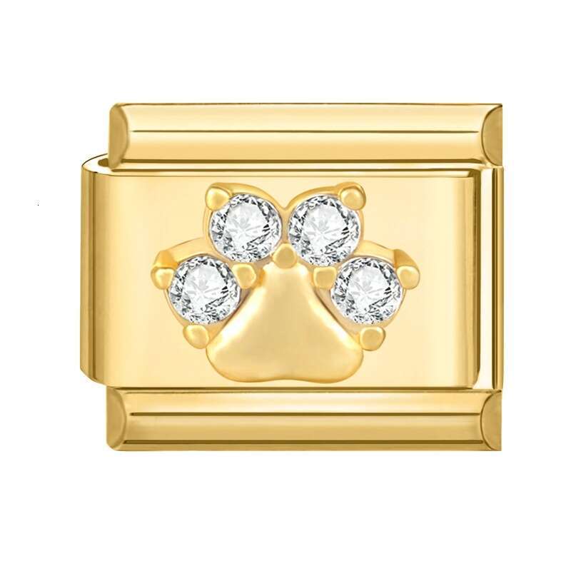 New Women's Gift Gold heart Pet with Cz Pendant Italian Charms Links Bangle Beads Fit 9mm Stainless Steel Bracelet Making DIY For Women Fashion J