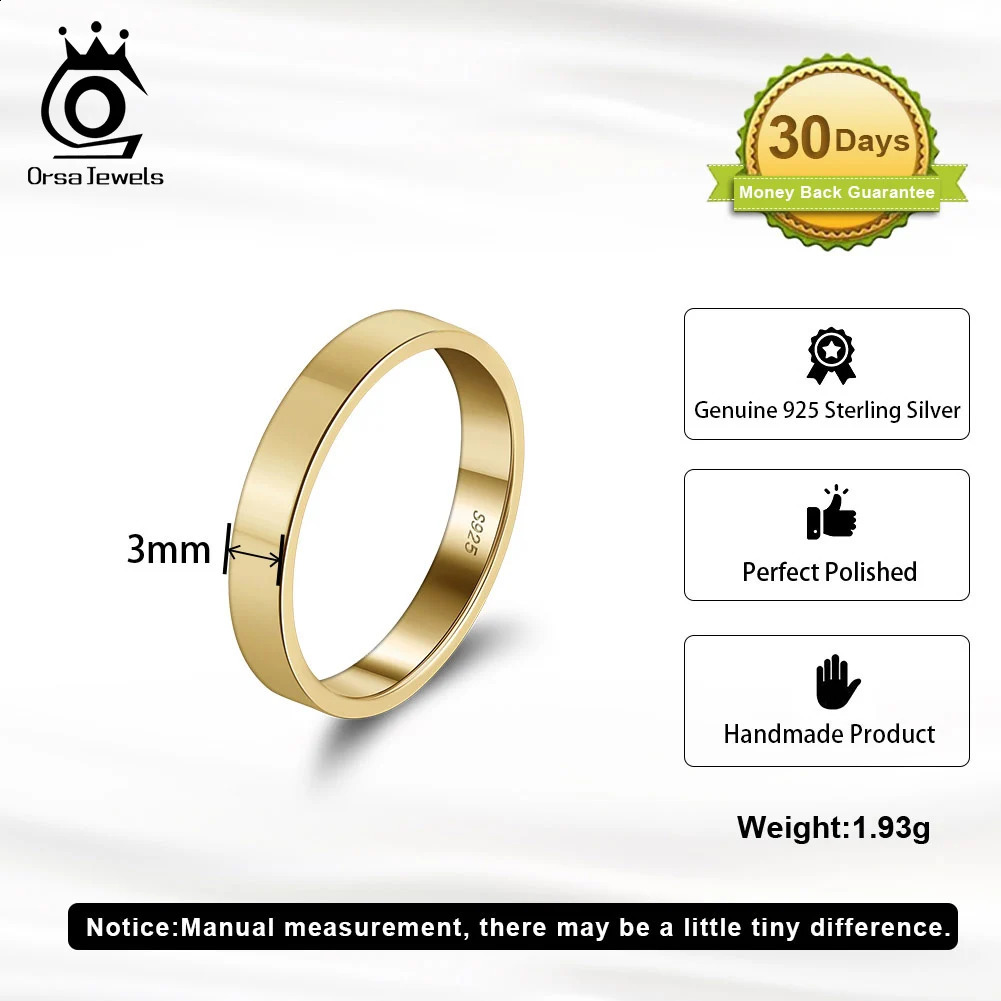ORSA JEWELS 925 Pure Silver Minimalist Ring Smooth Womens 14K Gold 1/2/3mm Stacked Ring Fashion Jewelry Gift APR33 240905
