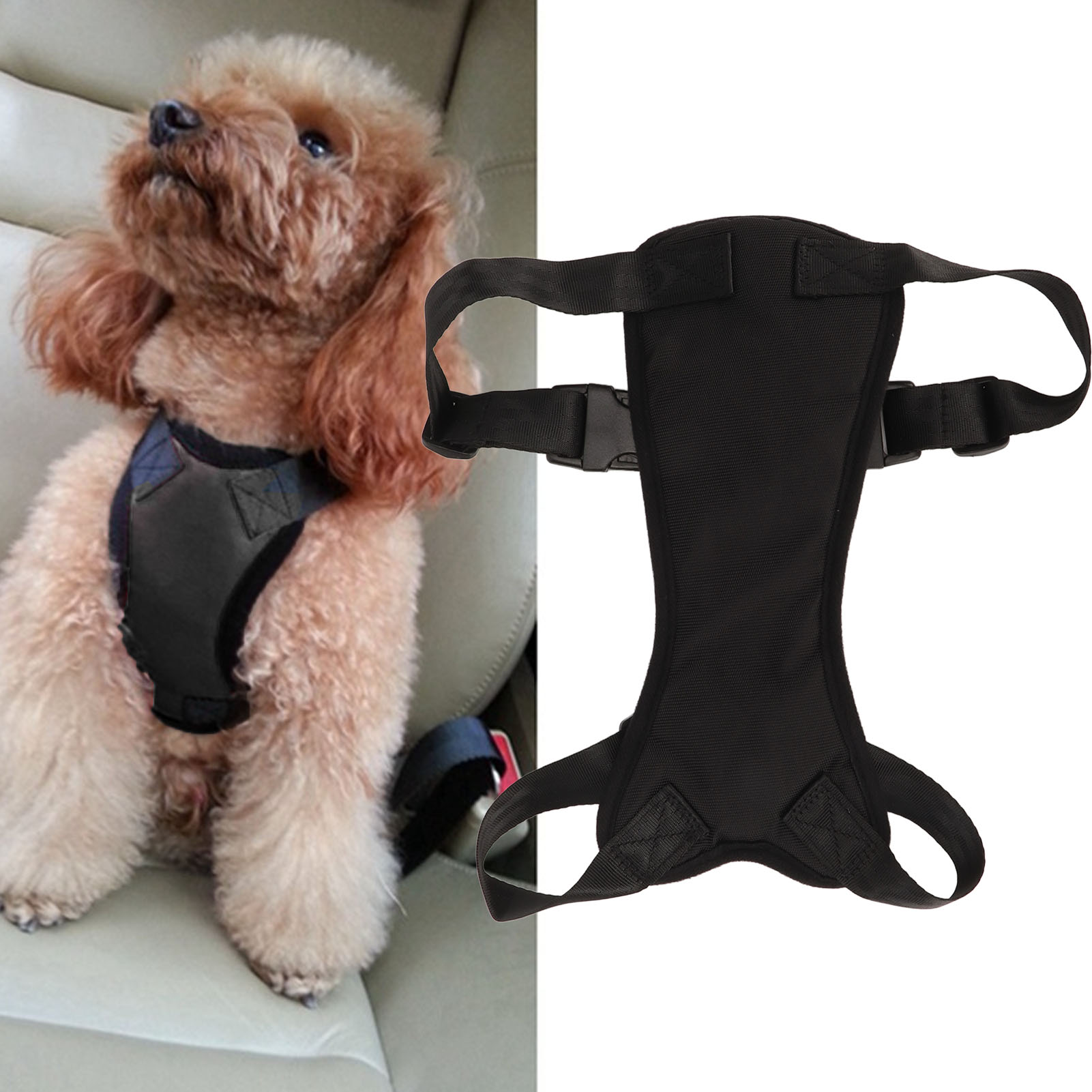 Adjustable Dog Car Seatbelt Set, Breathable Mesh, Safety Vest, Seat Belt