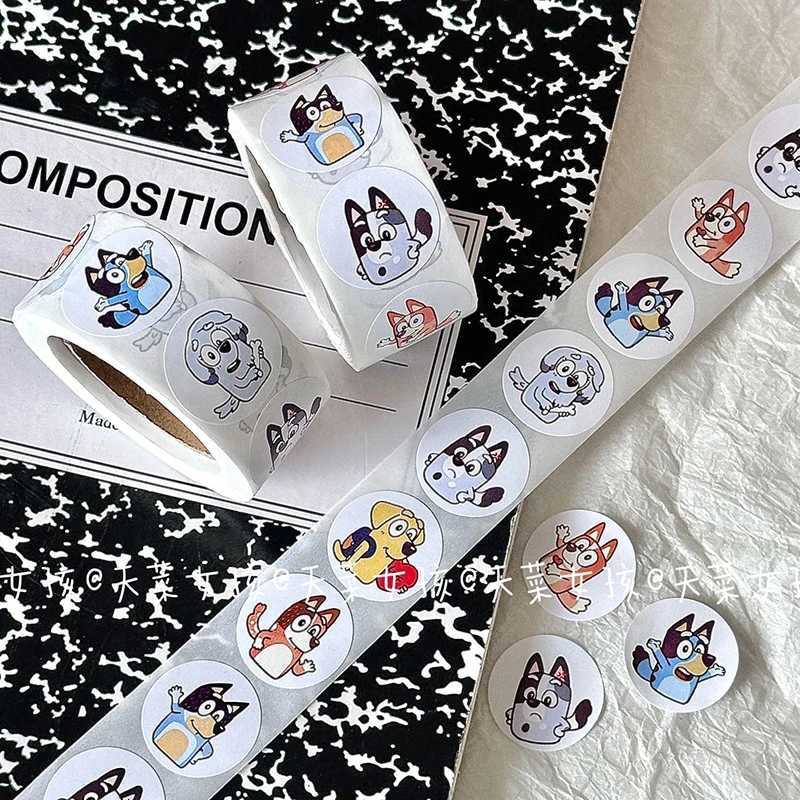 Kids' Toy Stickers Bingo Bluey Stickers Accessories 500 Sheets/Roll Round Cartoon Stickers Hand Account Diary Decoration Toys For Children Q24091