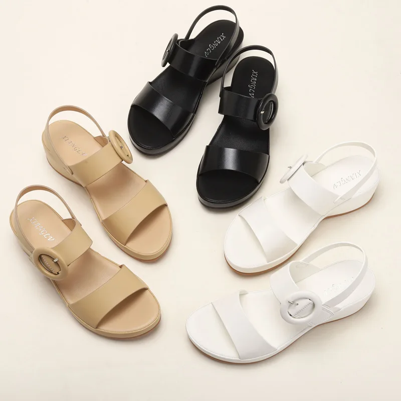 Retro Woman Shoes 2024 Summer Med Beige Heeled Sandals Espadrilles Platform Original Comfort Medium Black Girls Clogs High New