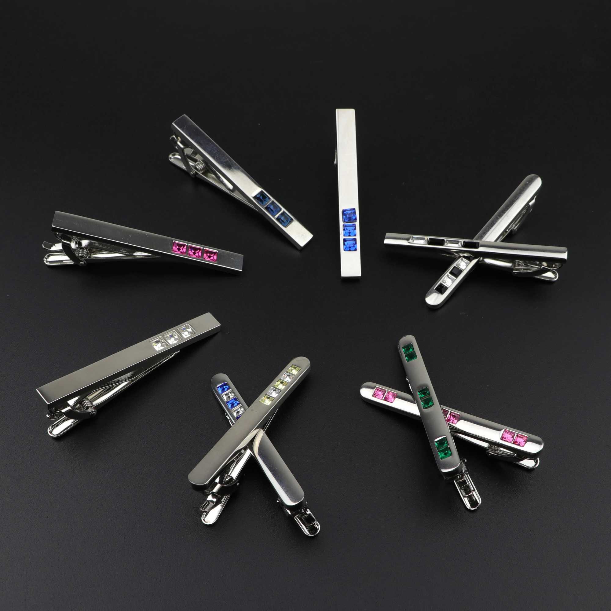 Mens Colorful Crystal Tie Clips Classic Trendy Metal Male Business Banquet 5.5cm Necktie Clips Clasp Accessories GiftX240914