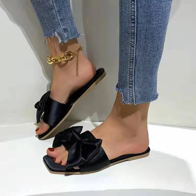 2024 New Design Open Toe Indoor Fashion Casual Sandals Comfortable Bow Flat Women Slippers fb64