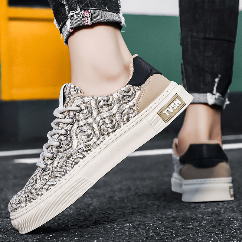2024 New Shoes for Men Canvas Casual Shoes Trend Print Flat Skateboard Shoes Cool Lace-up Sneaker