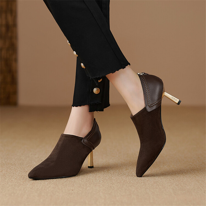 Spring/Autumn 2023 Pointed Toe Pumps Sheep Suede High Heels for Women Comfortable New Ladies Shoes Zip atos De Mujer 67f5 Comtable