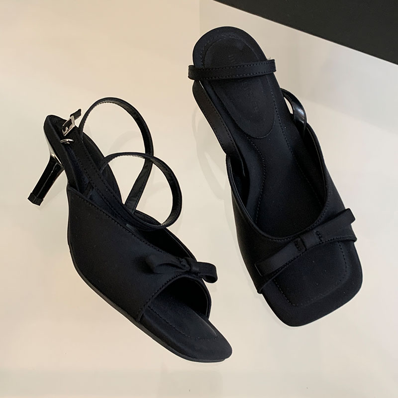 2025 new Footwear Black Ladies Thin New Female Fashion Butterfly-Knot Shallow Women Pumps Heels Shoes Sandals 405b