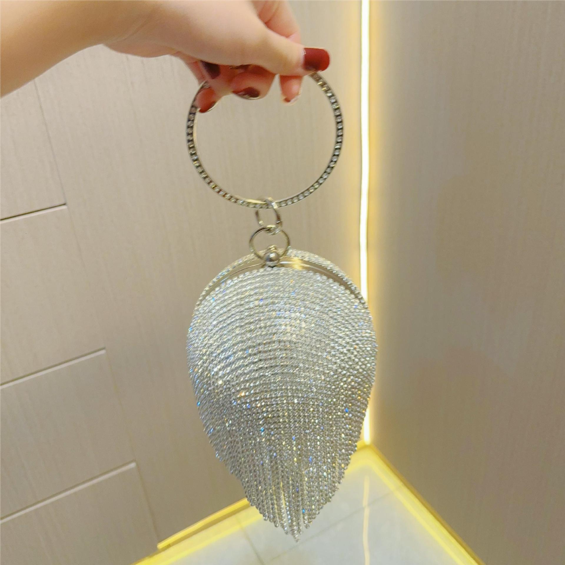 New Water Diamond Women's Tassel Small Handheld Bag, Single Shoulder Oblique Straddle Banquet Bag