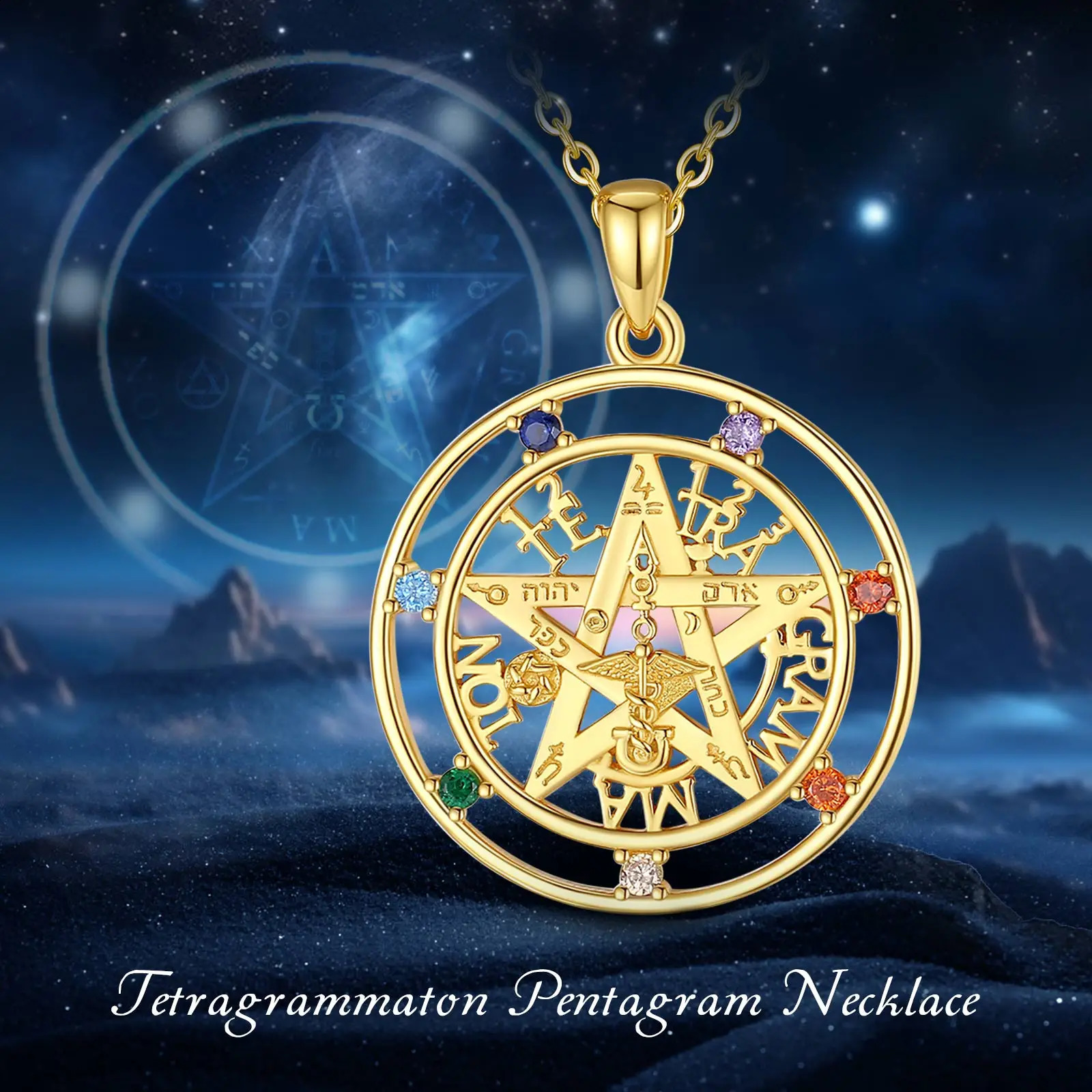 Eudora 925 sterling silver Pentagram necklace for men 18K gold talisman 7color chakra square pendant exquisite jewelry 240912