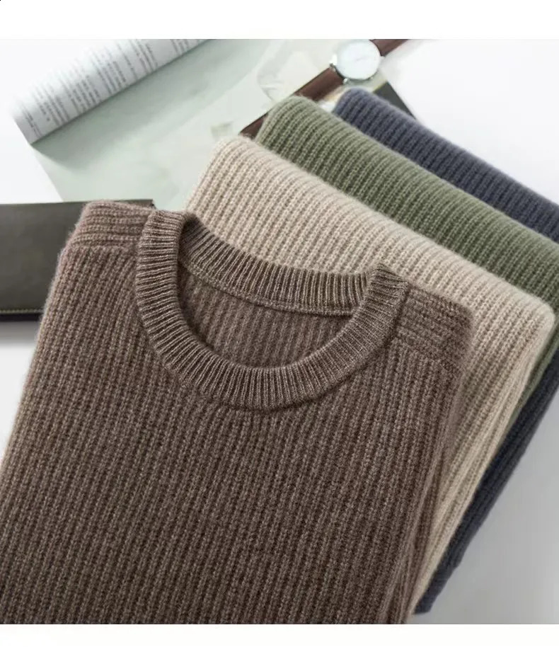 Spenaka Argyle sews mens round neckline thick cashmere sweater 100% pure warm bottom layer shirt 240906