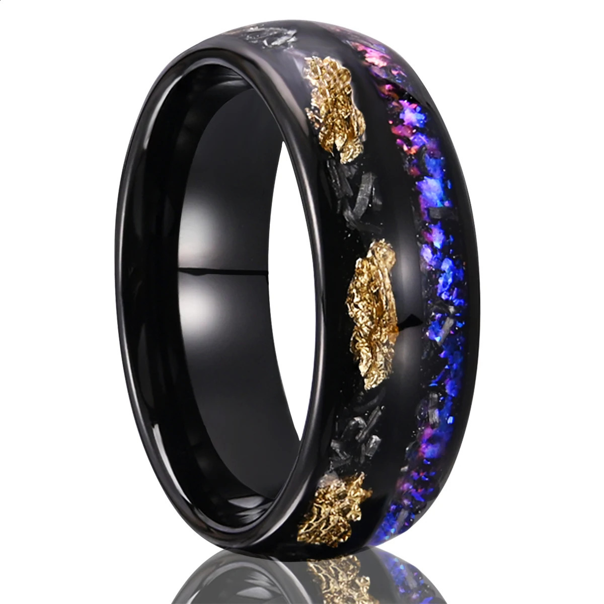 Black 8MM tungsten carbide gold foil mens ring mens wedding ring type polished suitable for anyone to wear 240905