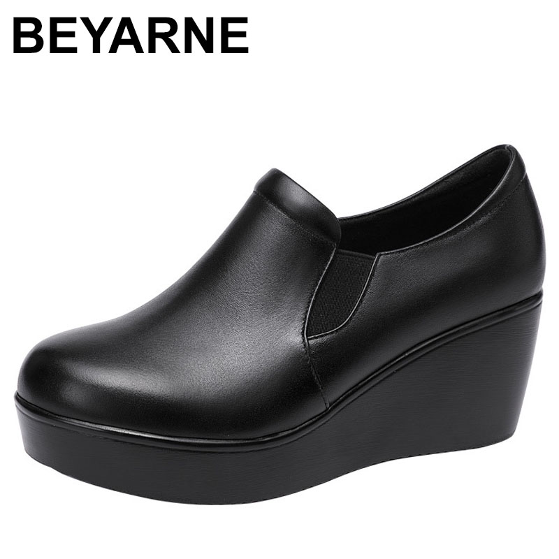 6cm Small Size 32-43 Comfortable Med Heels Platform Wedges Shoes 2024 Spring Deep Mouth Soft Leather Loafers Mom Shoes
