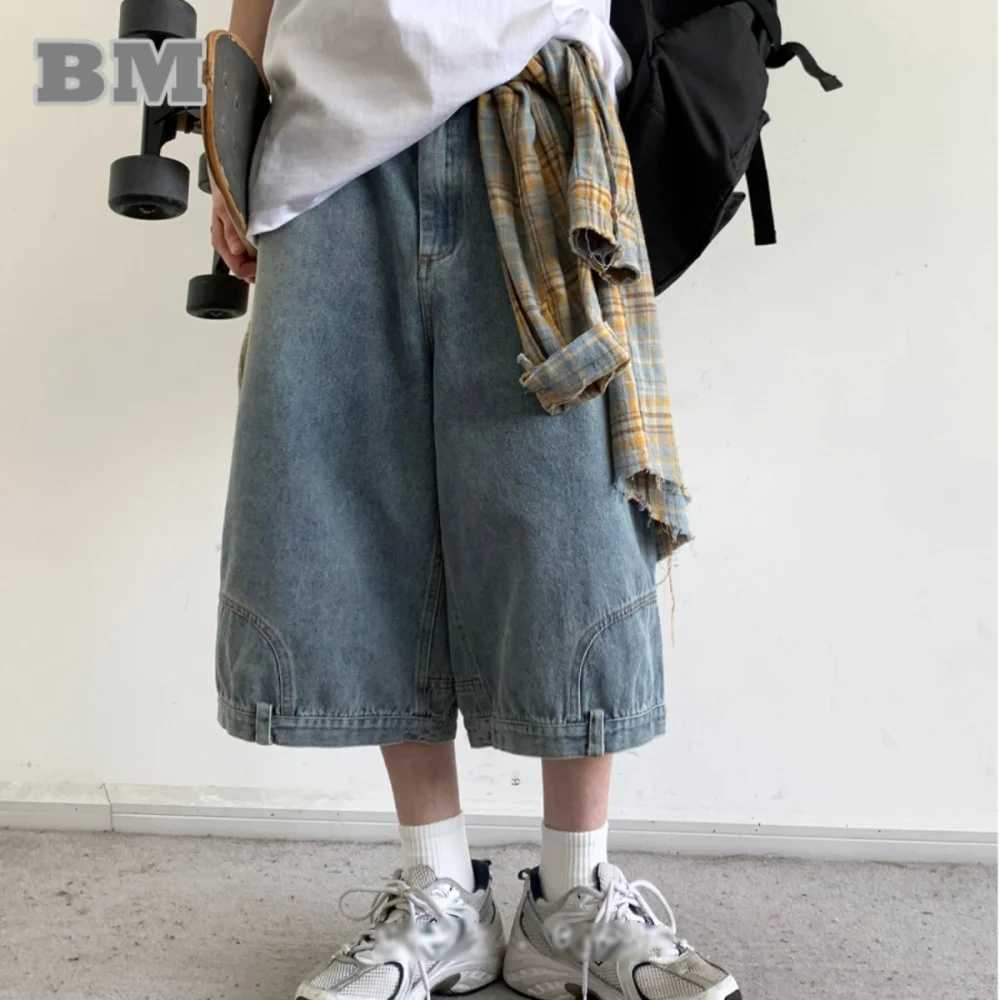 Summer Korean Hip Hop Denim Shorts Men Women Streetwear Skateboard Jeans Preppy Harajuku Casual Cargo Capri Trousers UnisexX240914