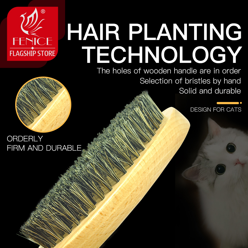 Fenice Professional pet grooming dog cat hair massage comb, pig bristle brush, static-free dog and cat cleaning combing brush