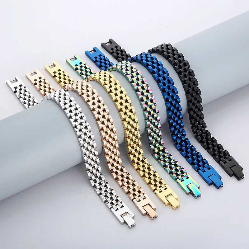 Charm Bracelets 10MM watch chain mens bracelet suitable for women gold stainless steel ergonomic bracelet mens jewelry accessories J240914