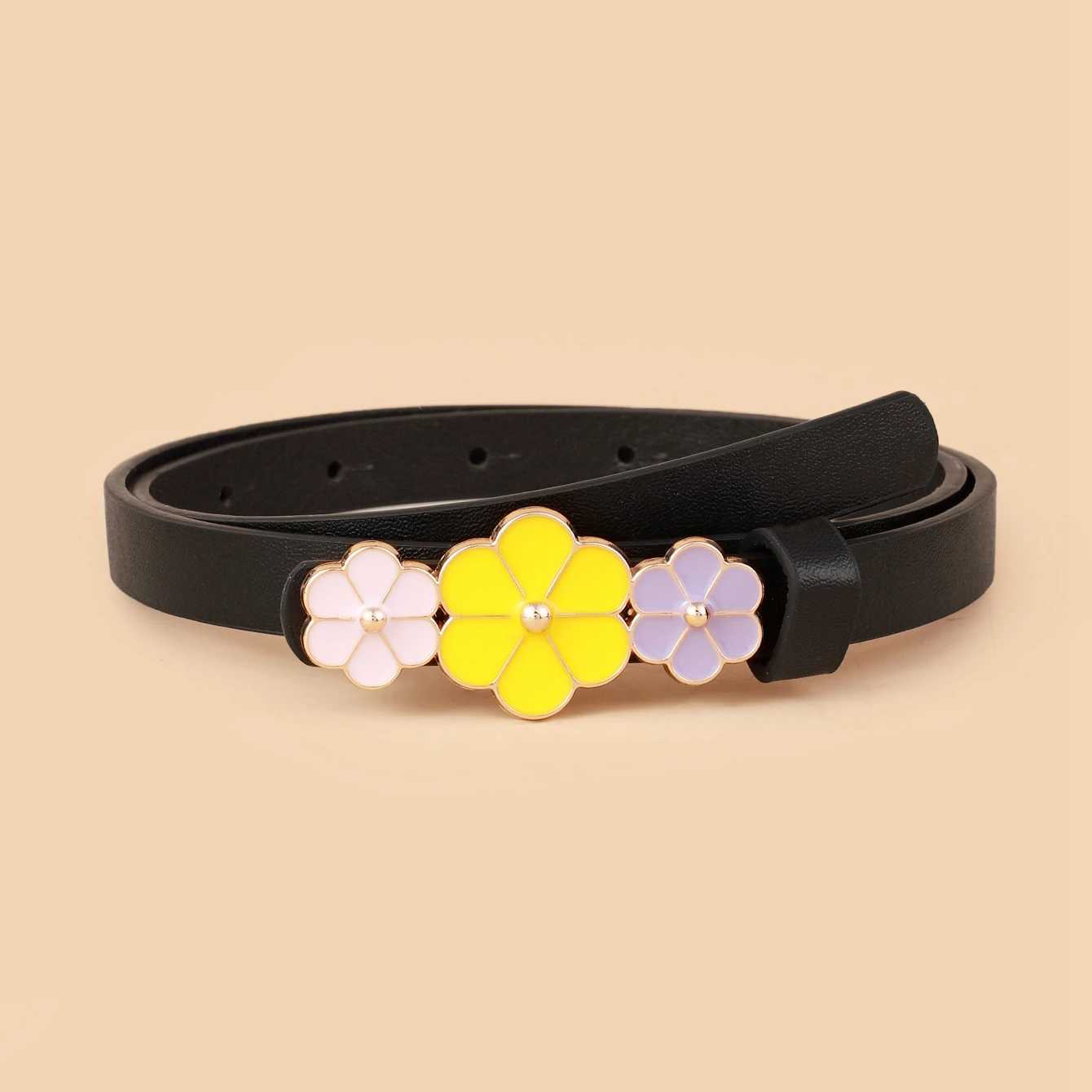 Europe and the United States popular childrens belt high quality PU belt dress decorative belt 3 flower buckle designX240914