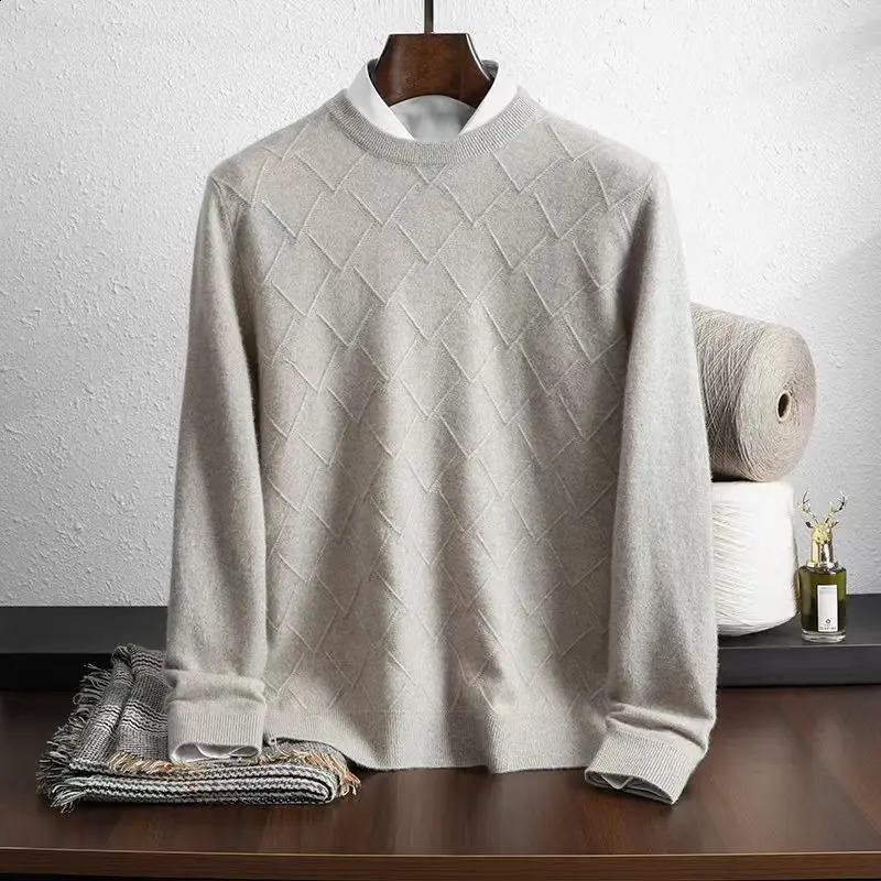 Mens round neck flip up mens cashmere sweater fashionable and versatile knitted autumn winter 240906