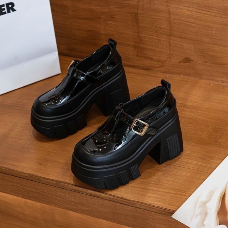 2024 New Cowhide Leather Shoes Muffin Bottom Princess Increase Sweet Student Shoes Mary Jane Thick Heels Thick Soles Pumps