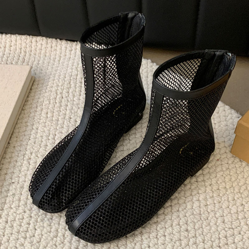 Fashion Mesh Flat With Shoes Women Ankle New In 2024 Summer Spring Round Toe Ladies Short Boots Female Zippers Footwear