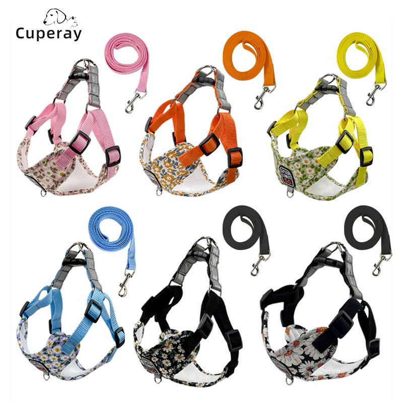 Reflective Pet Harness and Leash Set,Polyester Printed Breathable Dog Harness for Large，Medium Small Dog for Outdoor Dog Walking