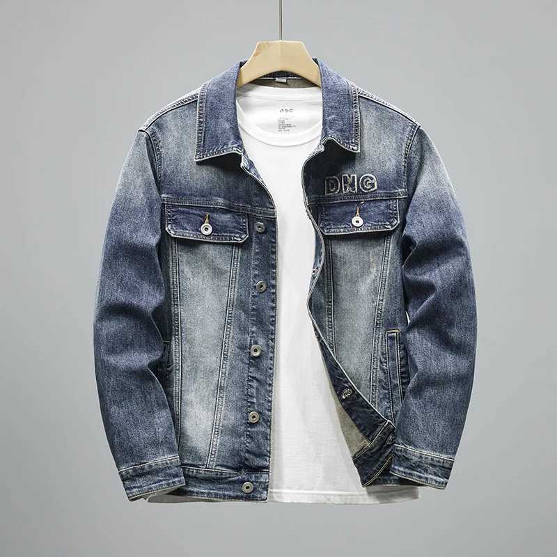 High quality new blue denim jacket with simple design letters embedding trend mens jacket top of the line mens jacket jeans mens jacket W240914
