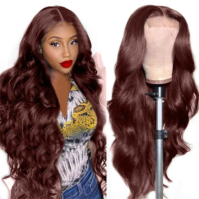 26 inch new fashionable gold wine red medium length synthetic fiber high-temperature silk wig for women and waist long curly hair artificial material 